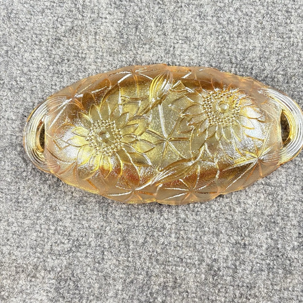 Vintage 70s Indiana Glass Marigold Carnival Glass Lily Pons Relish Pickle Tray